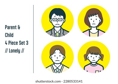 This is a set of illustrations of a Lonely parent and child.