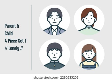 This is a set of illustrations of a Lonely parent and child.