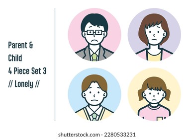 This is a set of illustrations of a Lonely parent and child.
