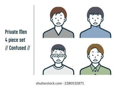 Este es un conjunto de ilustraciones de un hombre con ropa de civil confusa.