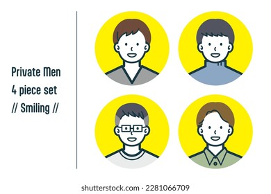 This is a set of illustrations of a man in Smiling civilian clothes.