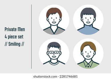 This is a set of illustrations of a man in Smiling civilian clothes.