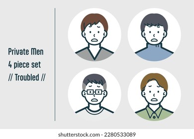 This is a set of illustrations of a man in Troubled civilian clothes.
