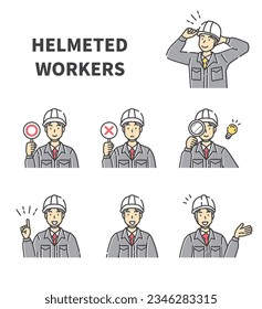 This is a set of illustrations of a man wearing a helmet.