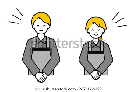This is a set of illustrations of men and women with simple "Restaurant staff".