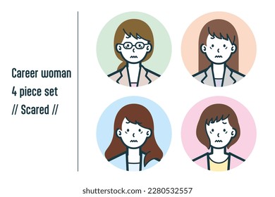 Este es un conjunto de ilustraciones de una mujer con miedo.