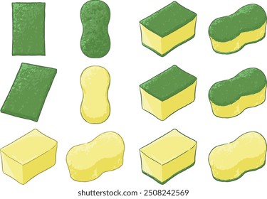 This is a set of illustrations of scouring pad and Sponge scouring pad