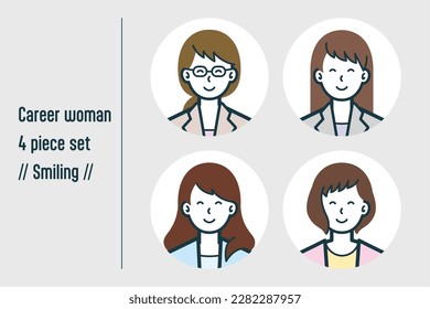 Este es un conjunto de ilustraciones de una mujer de carrera sonriente.