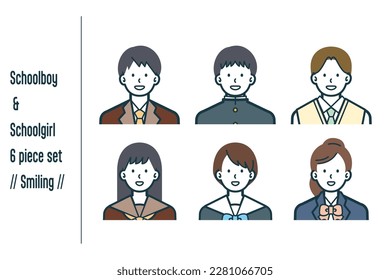 This is a set of illustrations of Smiling male and female students.