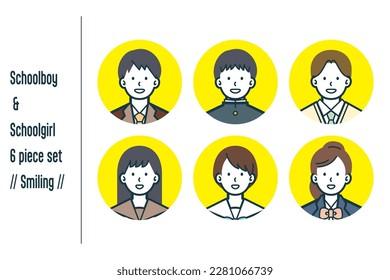 This is a set of illustrations of Smiling male and female students.