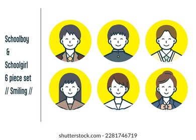 Este es un conjunto de ilustraciones de estudiantes hombres y mujeres sonrientes.