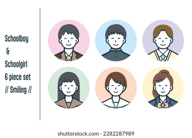 Este es un conjunto de ilustraciones de estudiantes hombres y mujeres sonrientes.