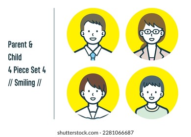 This is a set of illustrations of a Smiling parent and child.