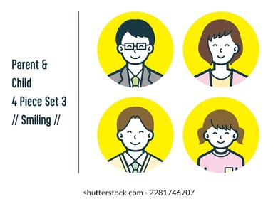 This is a set of illustrations of a Smiling parent and child.