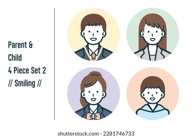 This is a set of illustrations of a Smiling parent and child.