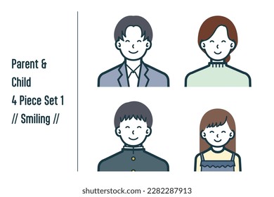 This is a set of illustrations of a Smiling parent and child.