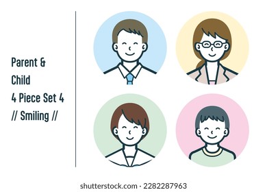 This is a set of illustrations of a Smiling parent and child.