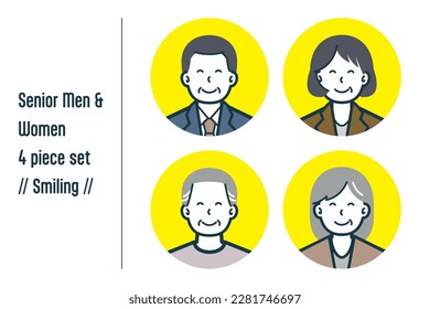 This is a set of illustrations of Smiling senior men and women.