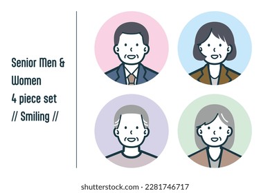 This is a set of illustrations of Smiling senior men and women.