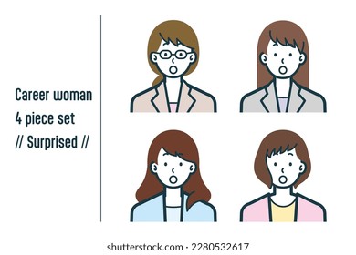 This is a set of illustrations of a Surprised career woman.