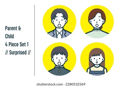 This is a set of illustrations of a Surprised parent and child.
