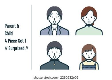 This is a set of illustrations of a Surprised parent and child.