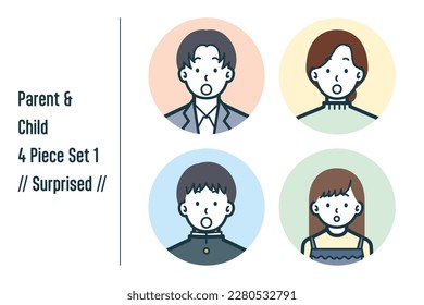 This is a set of illustrations of a Surprised parent and child.