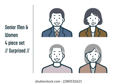 This is a set of illustrations of Surprised senior men and women.