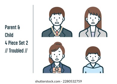 This is a set of illustrations of a Troubled parent and child.
