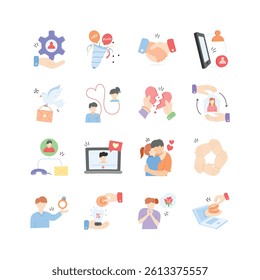 This set of illustrations visually represents different stages and aspects of relationships