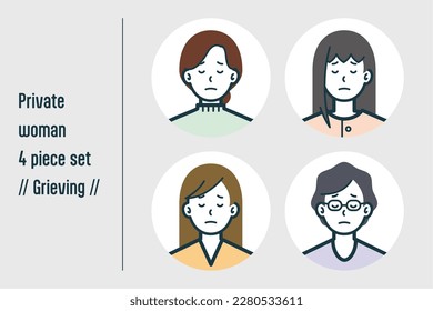 This is a set of illustrations of a woman in Grieving civilian clothes.