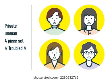 This is a set of illustrations of a woman in Troubled civilian clothes.