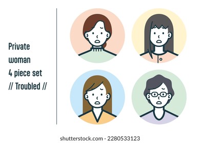 This is a set of illustrations of a woman in Troubled civilian clothes.