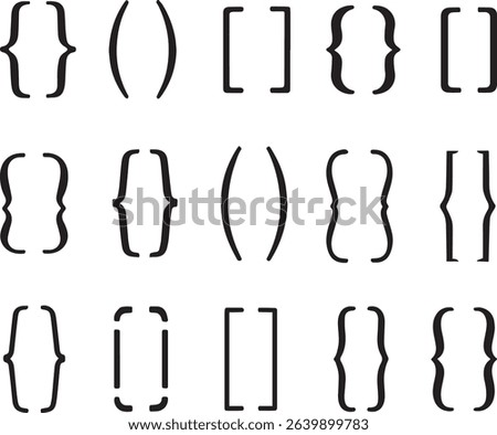 This set includes hand drawn brackets and parentheses. There are curly, square, and round styles. Use them for math, coding, or design projects.