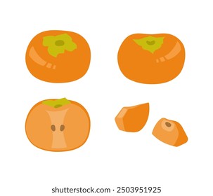 This set includes simple hand-drawn illustrations of persimmons, ideal for autumn-themed designs and seasonal projects.