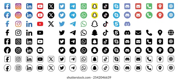 This set includes socials and contacts icons, featuring modern and minimalist designs. Perfect for websites, apps, and presentations, these scalable icons are fully customizable for print