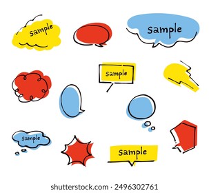 This set includes unique, hand-drawn speech bubble illustrations perfect for various projects.