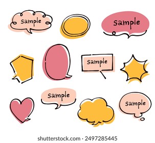 This set includes unique, hand-drawn speech bubble illustrations perfect for various projects.