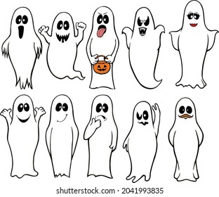 This set includes a variety of funny ghosts.