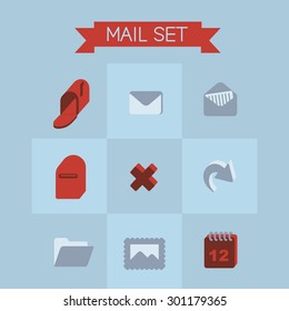 This is set of isometric volume icons of mail topic with background. There are envelope, spam, delete, reload, message and other. For you work,web, presentation, infographic.
