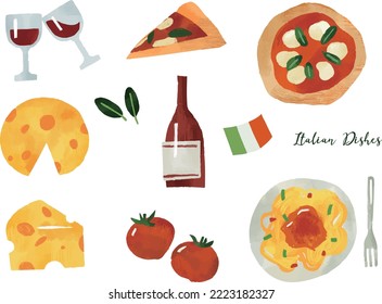 This is a set of italian foods.