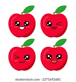 This is a set of kawaii apple illustrations. This illustration is suitable for children to learn the names of fruits