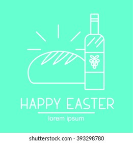 This is set of linear design illustration logotype or icon of orthodox or catholicism  Easter topic including holy bread and wine. Here it is invitation for Eucharist or Lord's Supper