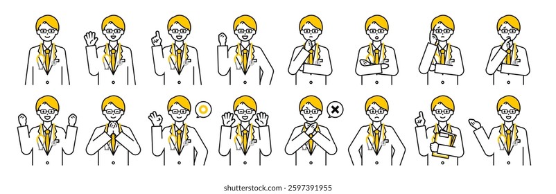 This is a set of male upper body poses with a simple doctor.