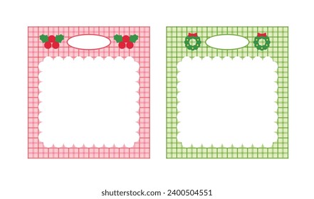 This is a set of memo, notepad, card, and letter design templates with a cute and colorful checkered background and Christmas concept icons.