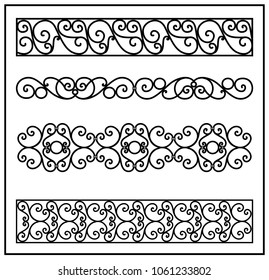 This is set of a metal forged elements with vintage ornaments. Art forging belongs to the category of manual work. set of ornamental curl borders on white background. Collection of forging.