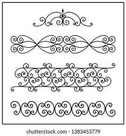 This is set of a metal forged elements with vintage ornaments. Art forging belongs to the category of manual work. set of ornamental curl borders on white background. Collection of forging.