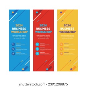 This is a set of modern style business banner design templates for schools, companies, lectures, workshops, events, and presentations.