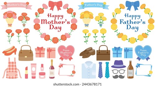 This is a set of mother's day and father's day illustrations.