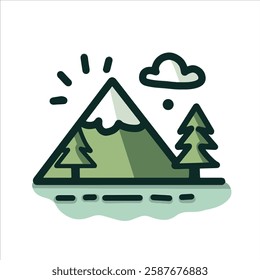 This set of natural-themed icons is designed to be simple and modern, featuring trees, mountains, rivers, the sun, clouds, leaves, butterflies, and flowers. Perfect for eco-friendly and nature-related